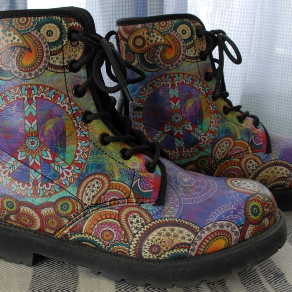 Boho Peace Sign Boots. Women's Size US 6.